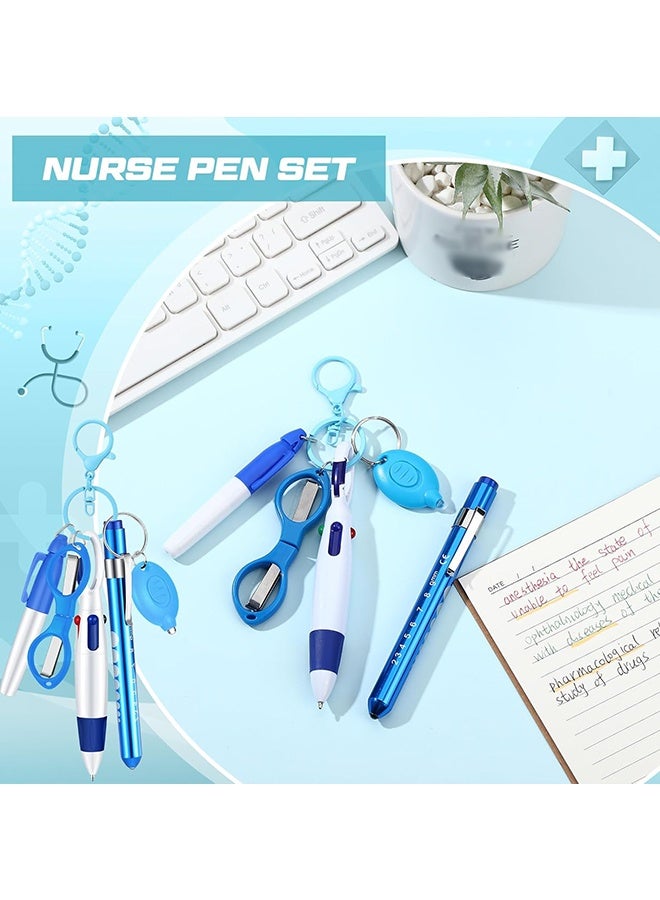 Wffo 6 Pcs Nurse Pen Set Include Permanent Marker Pen Retractable Ballpoint Pen Keychain Clip Foldable Scissors Lights LED Flashlight Keychain for Nurse Accessories(Blue) - Image 5
